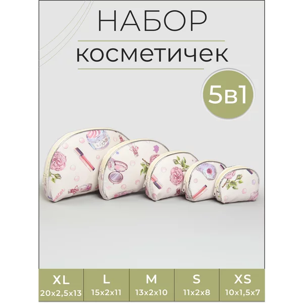 Набор косметичек 5 в 1 на молнии