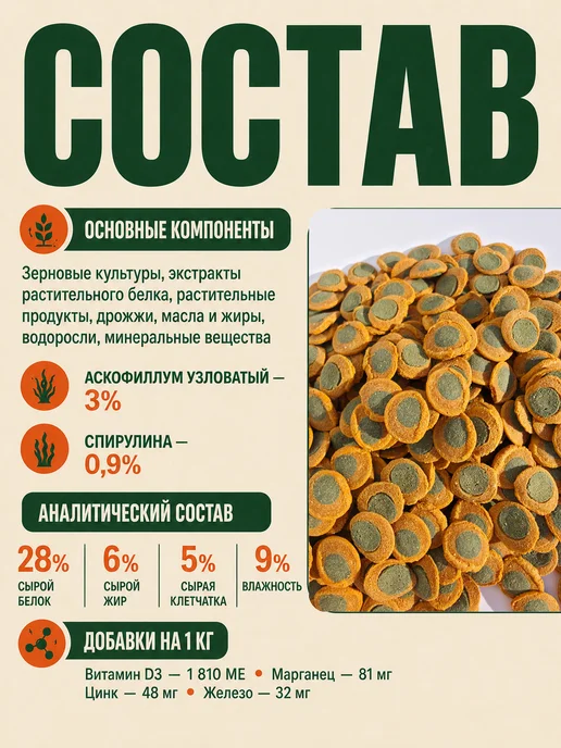 Корм для рыбок аквариумных донных крупных,100гр, 100 г, фото 2