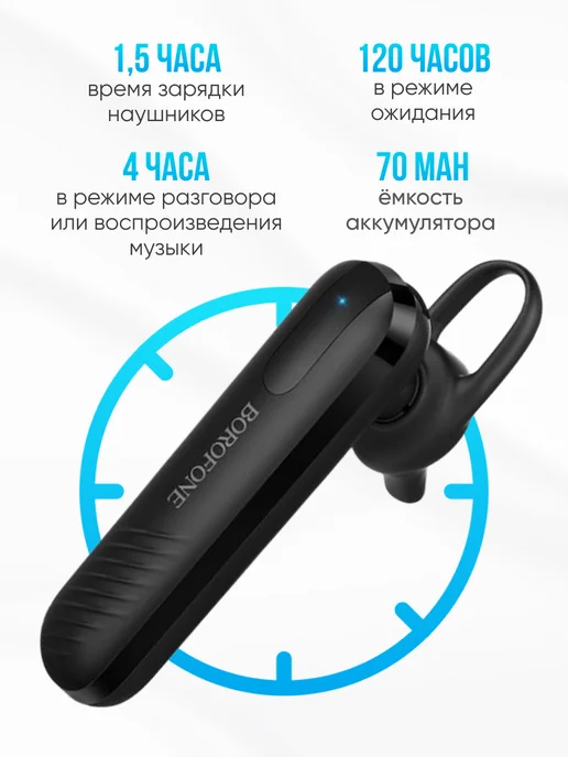Borofone Гарнитура блютуз для телефона водителю, черный, фото 2