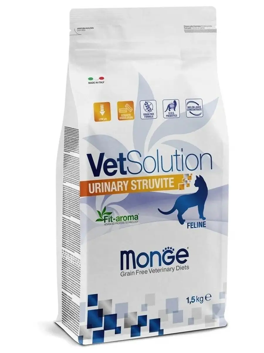 Корм для кошек VetSolution Cat Urinary Struvite 1,5 кг Monge 169130140  купить в интернет-магазине Wildberries