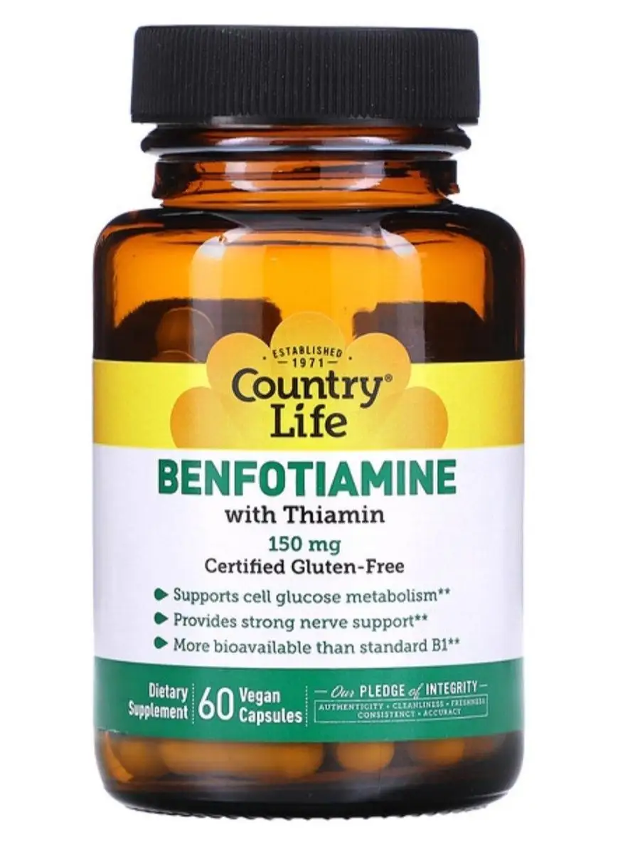 Benfotiamine thiamin vitamin b1 бенфотиамин снижение сахара Country life  169167421 купить в интернет-магазине Wildberries