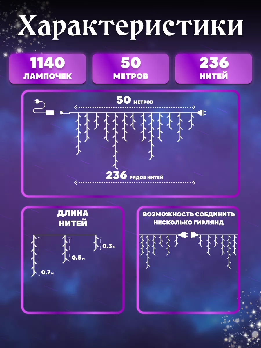 Гирлянда уличная бахрома 50 метров, Новый год Гирлянда на дом LED 169202452  купить за 3 052 ₽ в интернет-магазине Wildberries