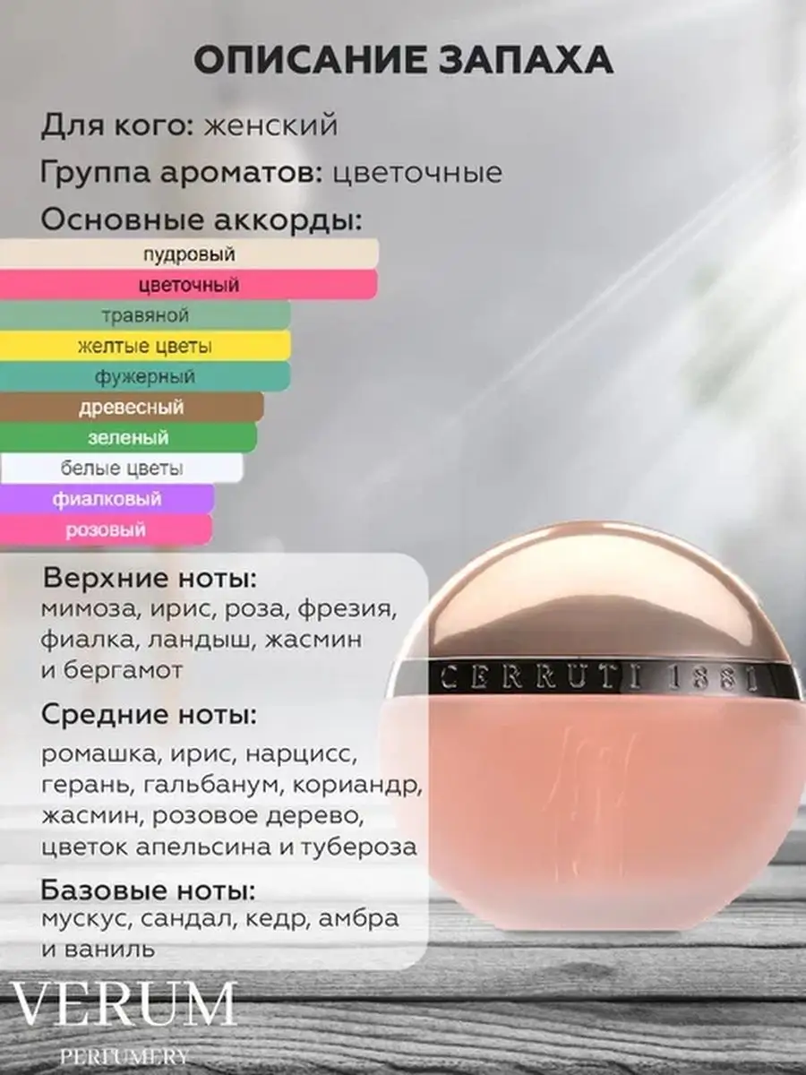 Распив парфюм духи CERRUTI 1881 WOMEN VERUM PERFUMERY 169207195 купить за  168 ₽ в интернет-магазине Wildberries