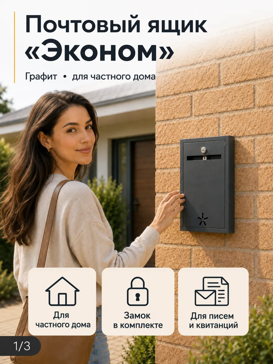 Почтовый ящик металлический для писем с замком графит