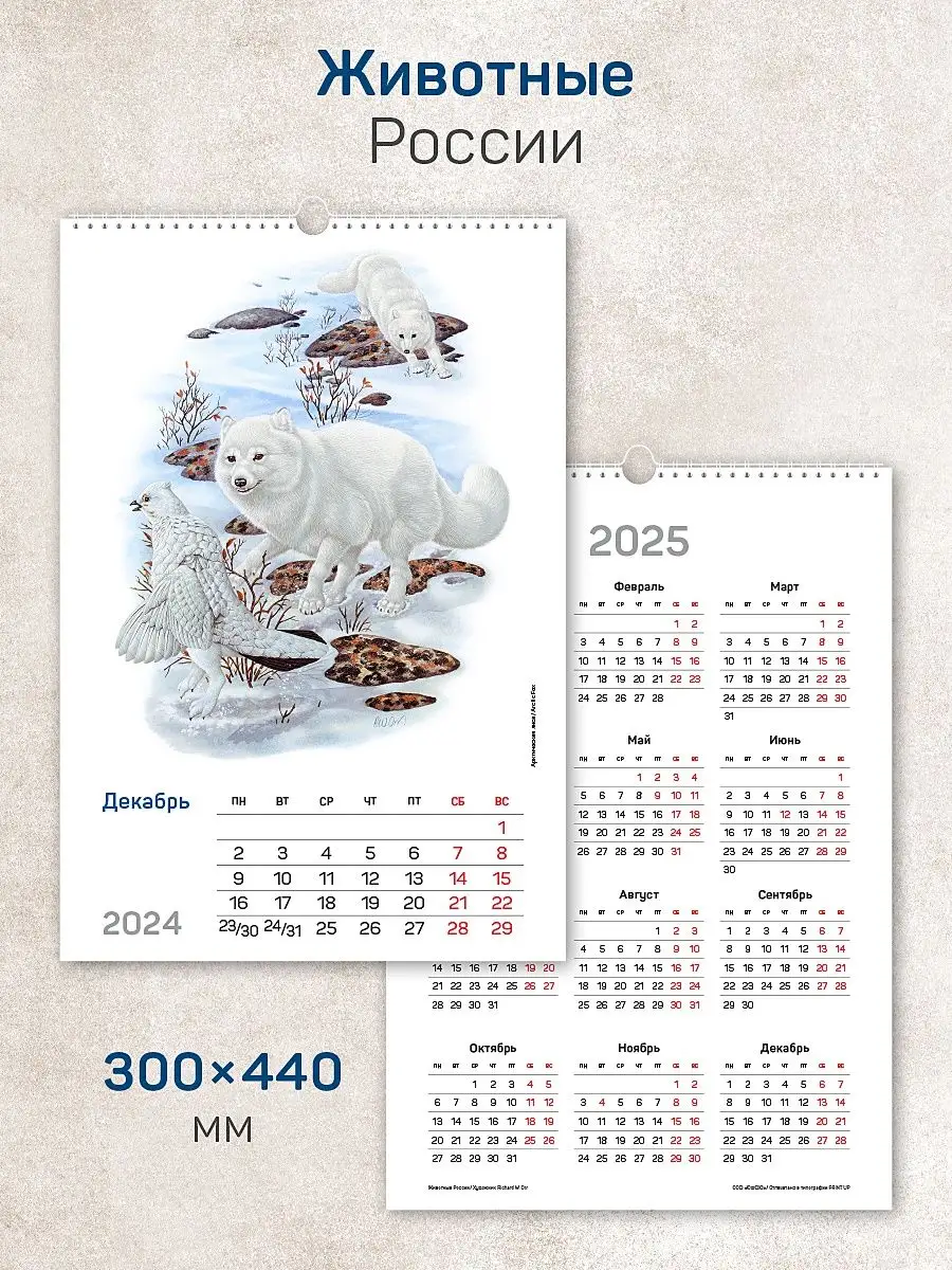 ЮФОЮ Календарь настенный Животные России на 2024 год