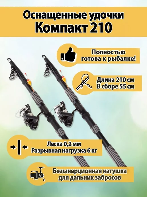Рыбалка с Палычем Набор удочка 210 в сборе с катушкой 2 шт и снасти, 2 шт, фото 3