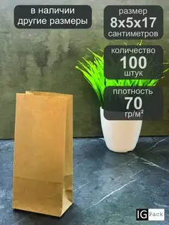 Крафт пакет бумажный 8х5х17 см, 100шт IG Pack 169417978 купить за 272 ₽ в интернет-магазине Wildberries