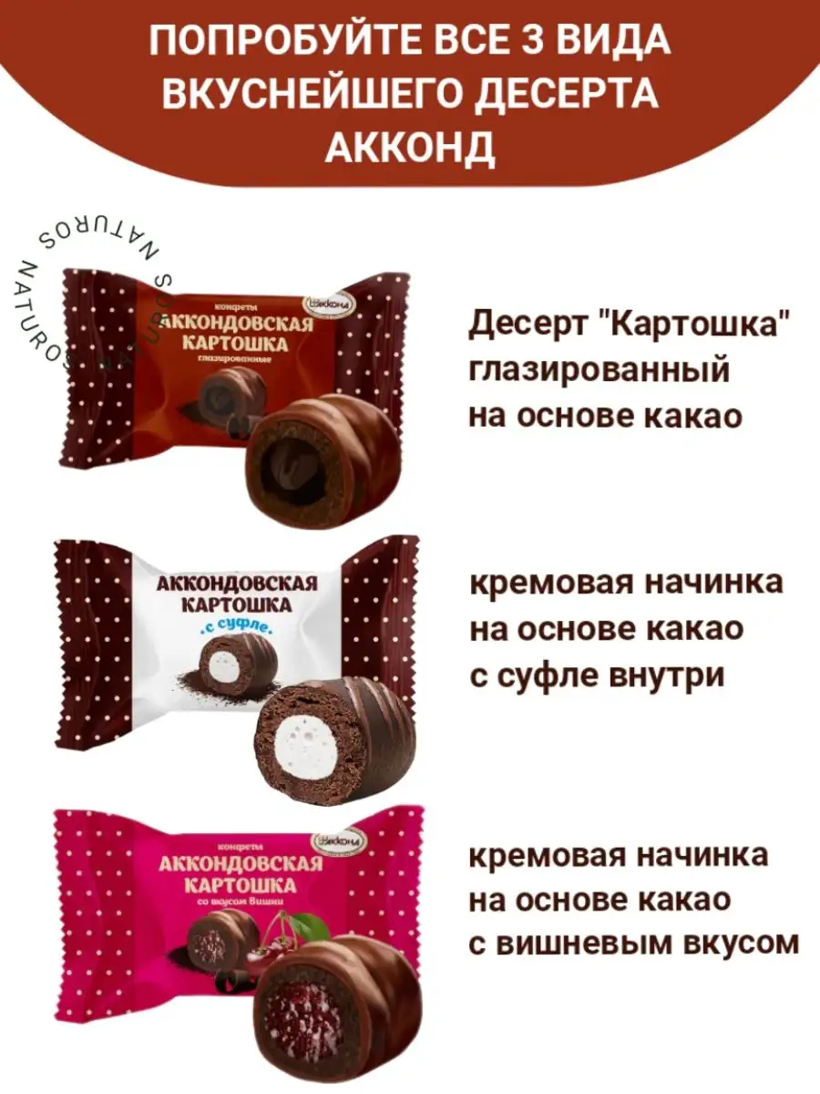 Конфеты Аккондовская картошка с вишней в шоколаде, 3 кг Акконд 169419927  купить в интернет-магазине Wildberries