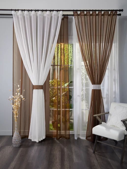 MiaZZo Тюль вуаль в спальню и гостиную белая 200х250 см 2 шт, 200x250 см, 4 шт, фото 2