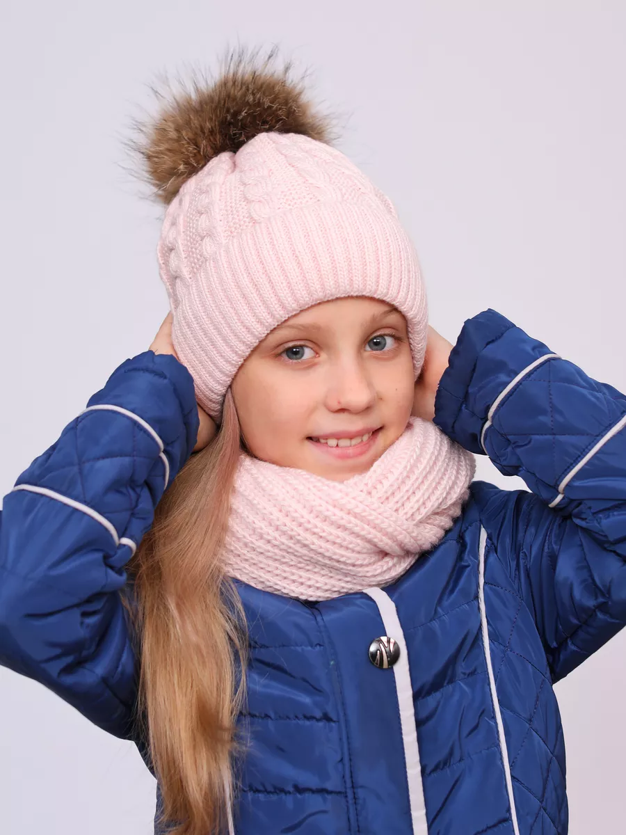 Детская шапка с ушками зимняя вязаная для девочки GSK-89