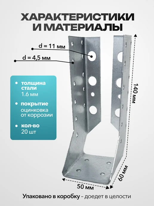 MetalFix Опора бруса закрытая 50x140 мм (10 шт.), 50x140 мм, 20 шт, фото 2