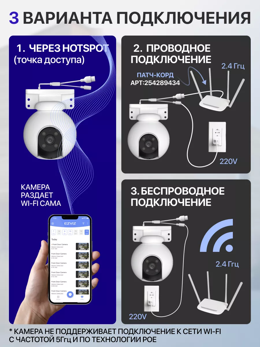 Камера видеонаблюдения WiFi поворотная H8 Pro (5 МП) Ezviz 169493215 купить  за 7 867 ₽ в интернет-магазине Wildberries