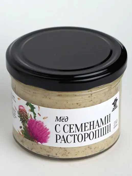 Добрый пасечник Мед с семенами расторопши 250 г в стеклянной банке, 250 г, фото 2