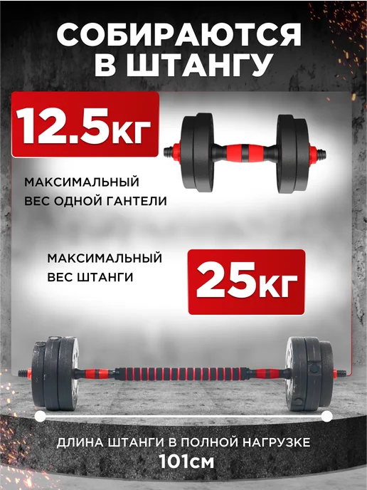 BDGPRO Гантели разборные без наполнителя со штангой до 50 кг, 2 шт, 10 кг, фото 3
