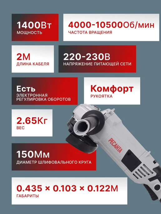 Шлифовальная машинка угловая болгарка УШМ150/1400Э — фото 2