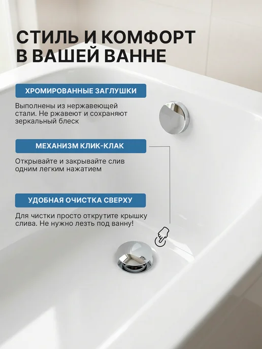 TIM Сифон для ванны с клик-клак, вариант, фото 2