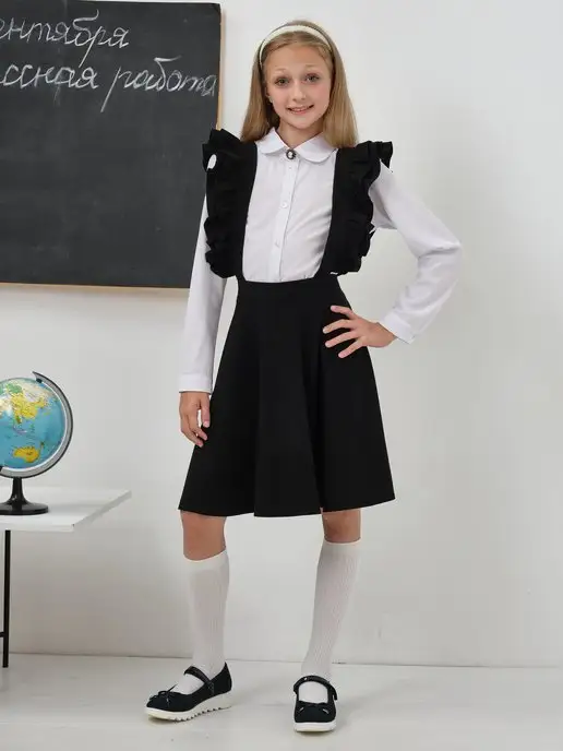 School world Школьный сарафан на лямках, черный, фото 2