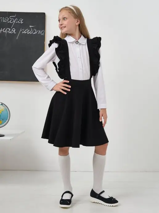 School world Школьный сарафан на лямках, черный, фото 3