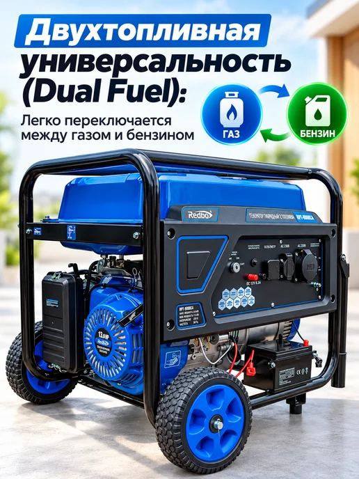 Redbo Бензиновый генератор 5.5 кВт газ бензин с электростартером, вариант, фото 2