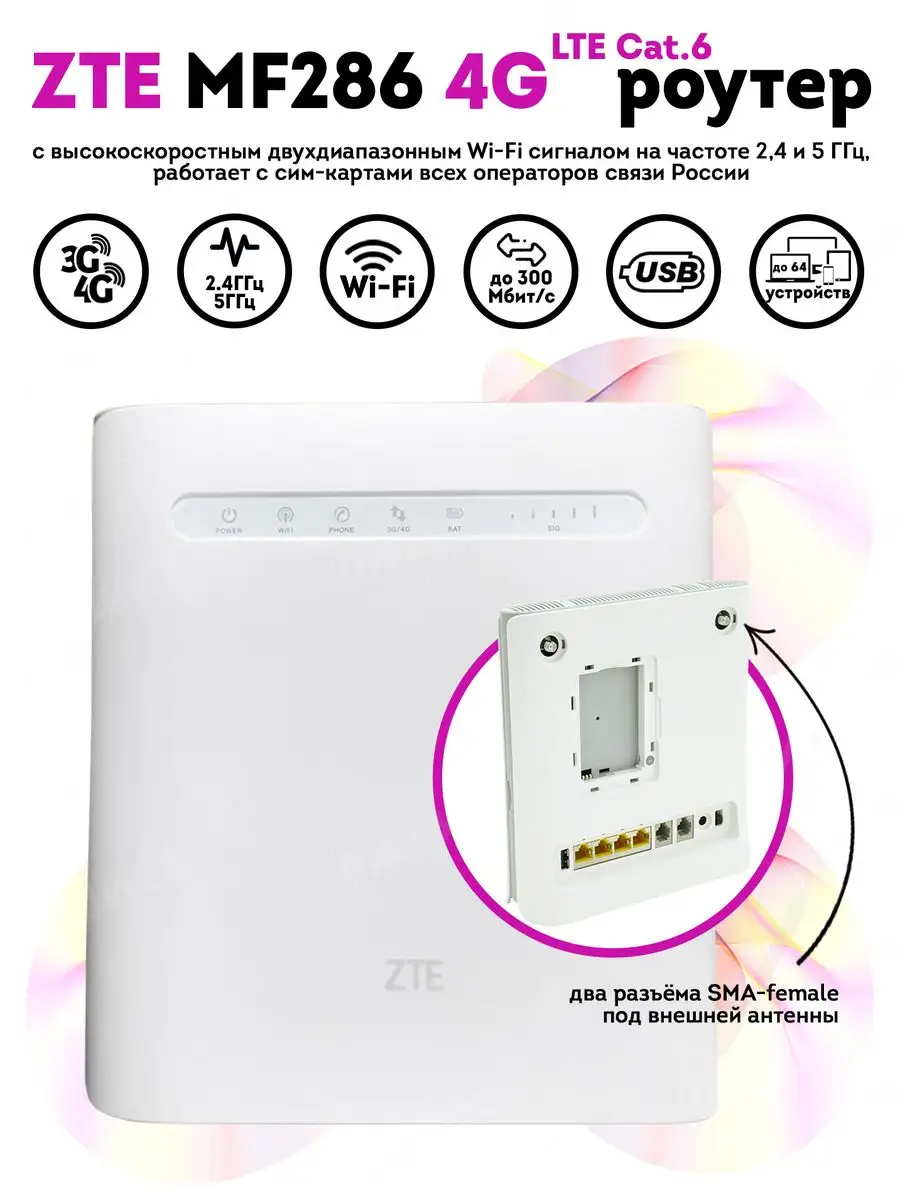 ZTE MF286/4G для дома и офиса/Wi-Fi ZTE 4G без акб Radistone 169650696  купить в интернет-магазине Wildberries