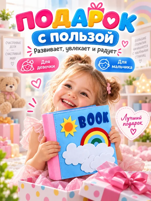 Играем и Растем Книжка игрушка фетровая развивающая для малышей, голубой, фото 3
