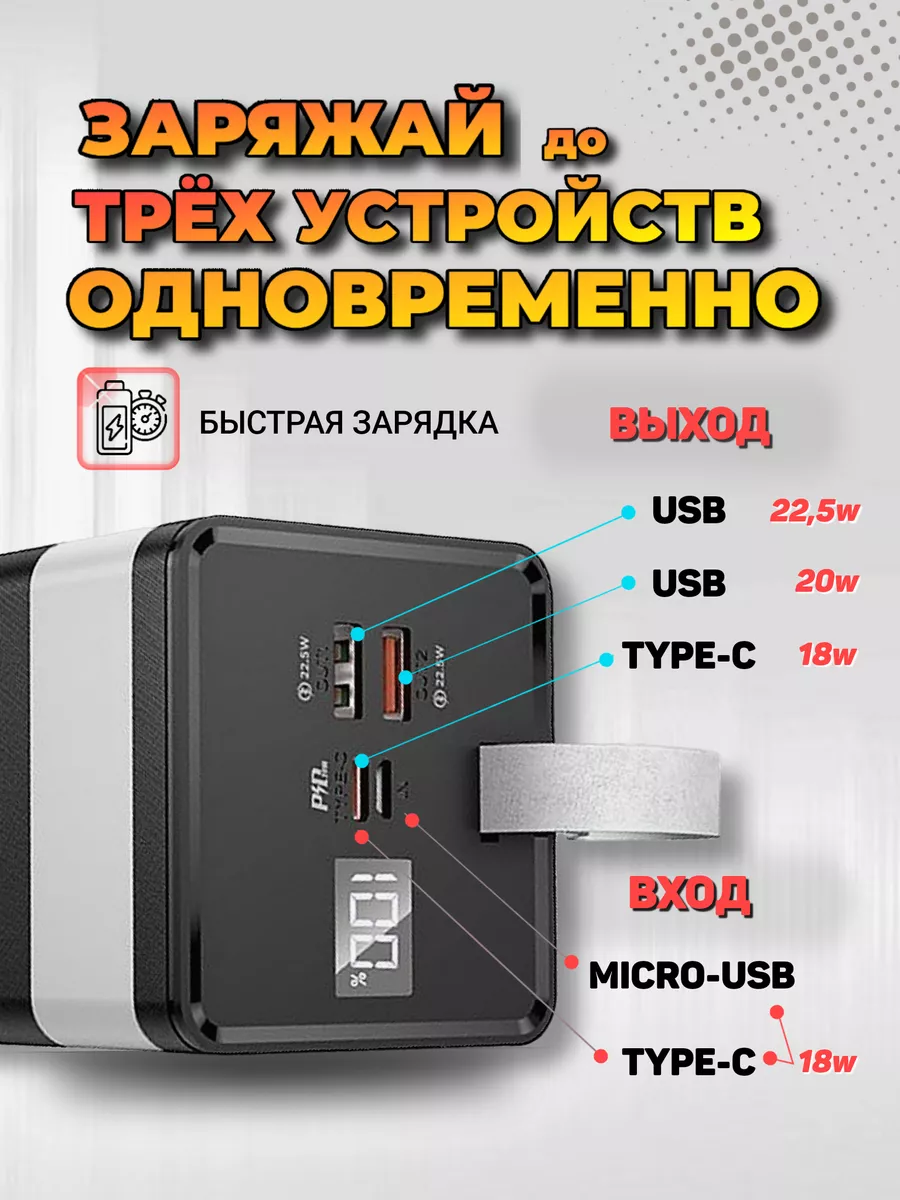 Power Bank внешний аккумулятор 50000 mAh с быстрой зарядкой Hoco 169669677  купить за 2 512 ₽ в интернет-магазине Wildberries