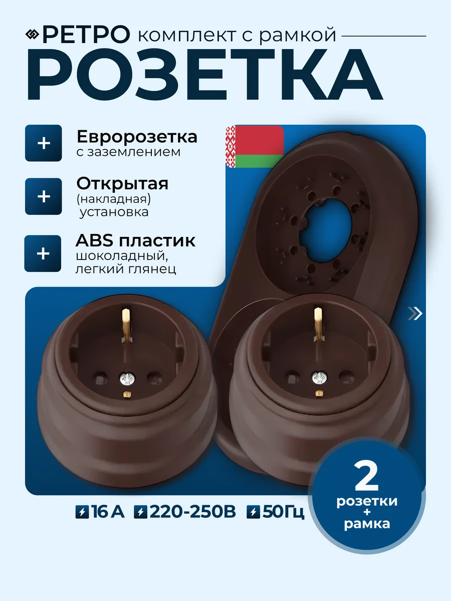 Две ретро розетки с рамкой