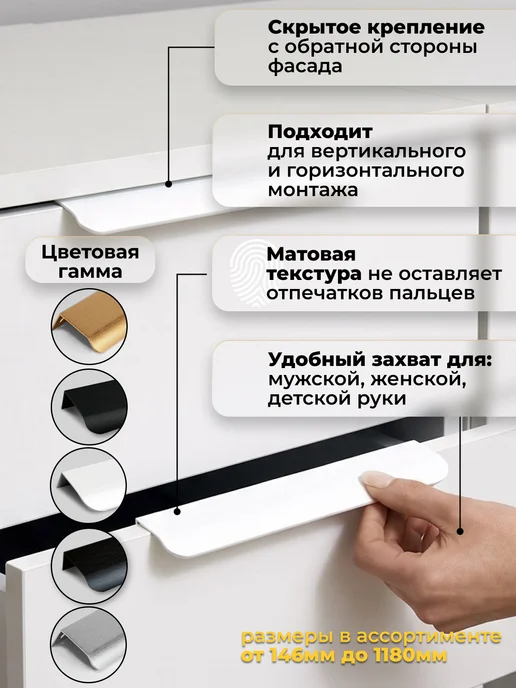 Lonso Торцевая ручка в шкаф черная 800 мм, белый, фото 3