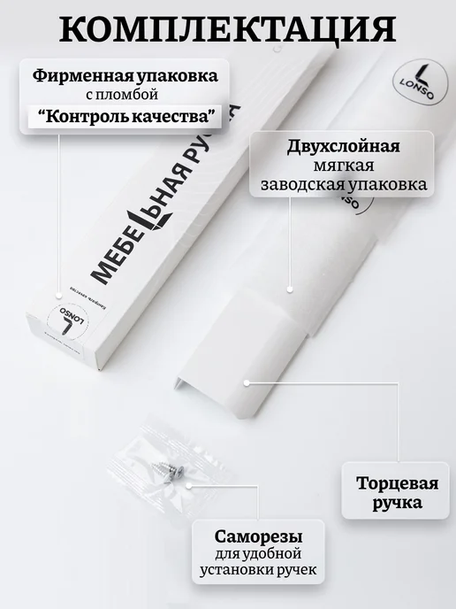 Lonso Ручка скрытого монтажа для мебели 1200 мм черные, белый, фото 3