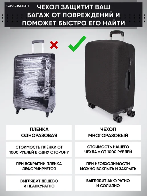 SAMSONLIGHT Чехол на чемодан S плотный защитный, черный, фото 8