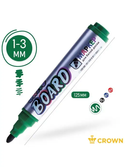 CROWN Маркер для белых досок Multi Board зеленый, 3 мм, 5 шт, 12 шт, фото 3