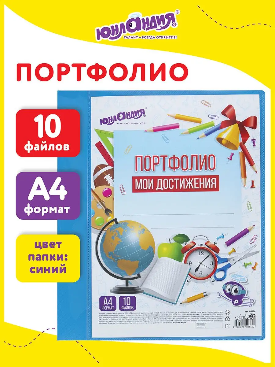 Портфолио школьника и дошкольника, папка на кольцах А5