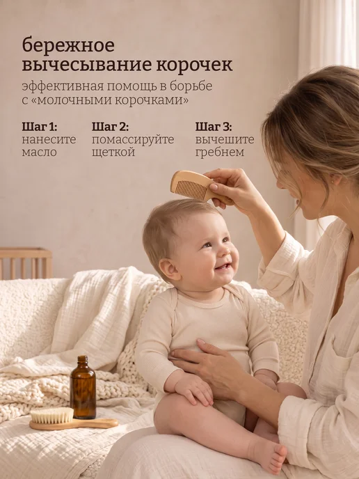 PAP KIDS Набор расческа и гребешок для новорожденных для корочек, бежевый, фото 4