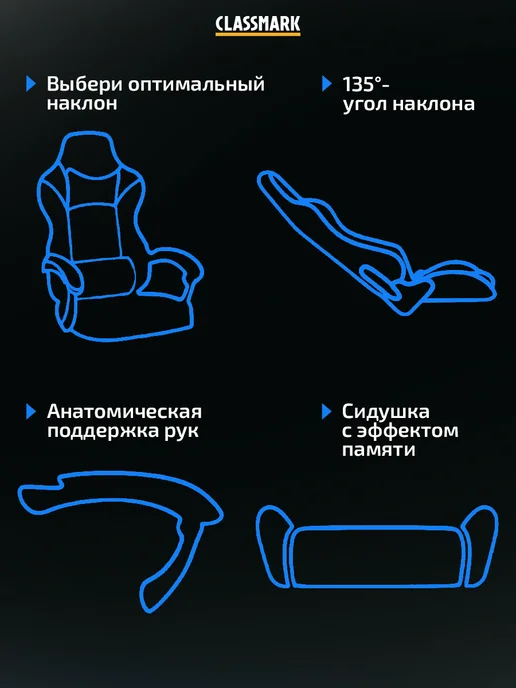 Classmark Топовое Кресло компьютерное игровое геймерское офисное, синий, фото 3