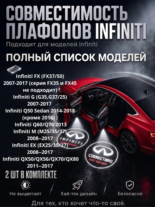 Авто-тема Подсветка двери с логотипом INFINITI стеклянный слайд, вариант, фото 2
