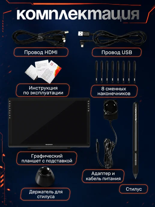 GAOMON Графический планшет для рисования с экраном PD2200, вариант, фото 7