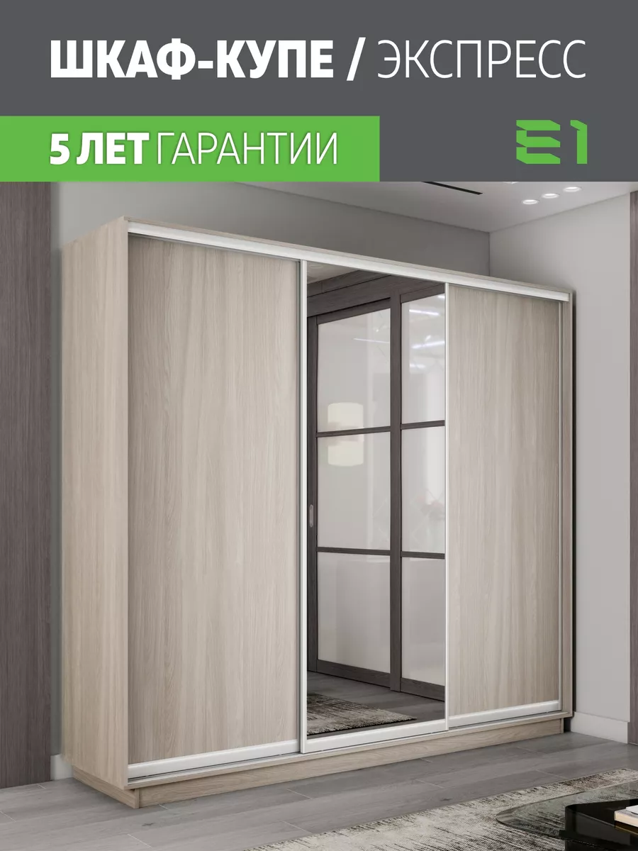 Шкаф купе Экспресс 3дв ДСП/Зеркало/ДСП, 210х60х220