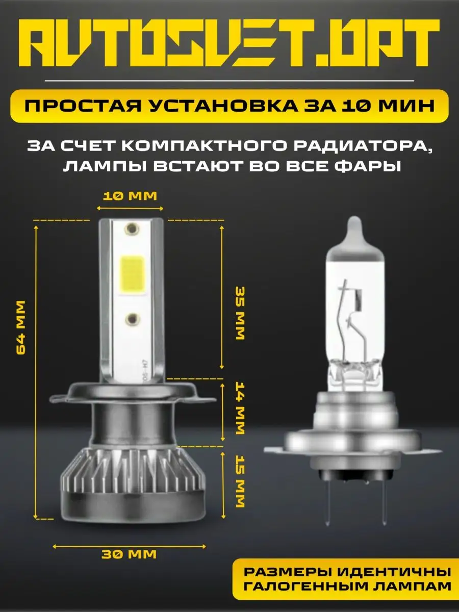 K7 H7 Светодиодные Лампы Автомобильные Комплект 2шт Avtosvet Opt 169898298  купить за 466 ₽ в интернет-магазине Wildberries