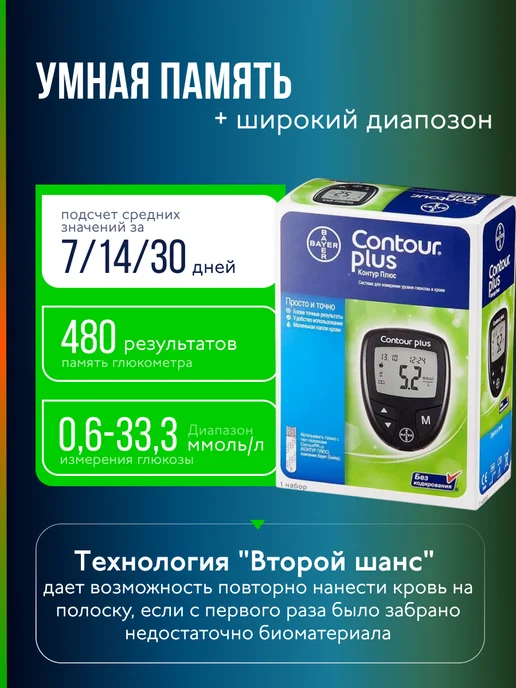 Contour Глюкометр Контур плюс и 100 тест-полосок, черный, фото 5