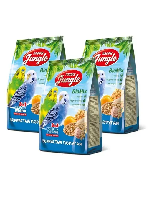 Сухой корм HAPPY JUNGLE Волнистых Попугаев для собак, 0,5 кг