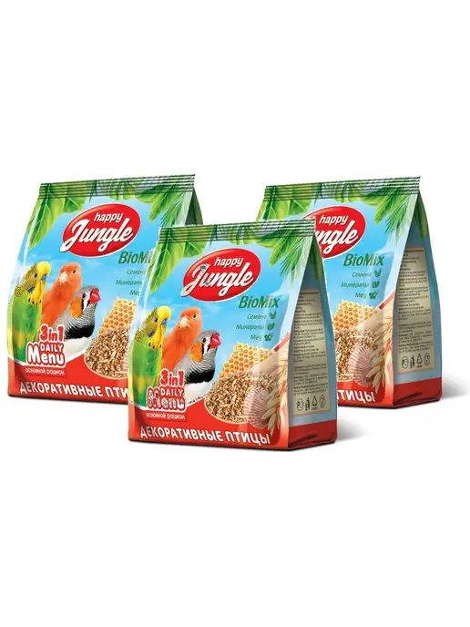 Сухой корм HAPPY JUNGLE Декоративных Птиц для собак, 0,35 кг