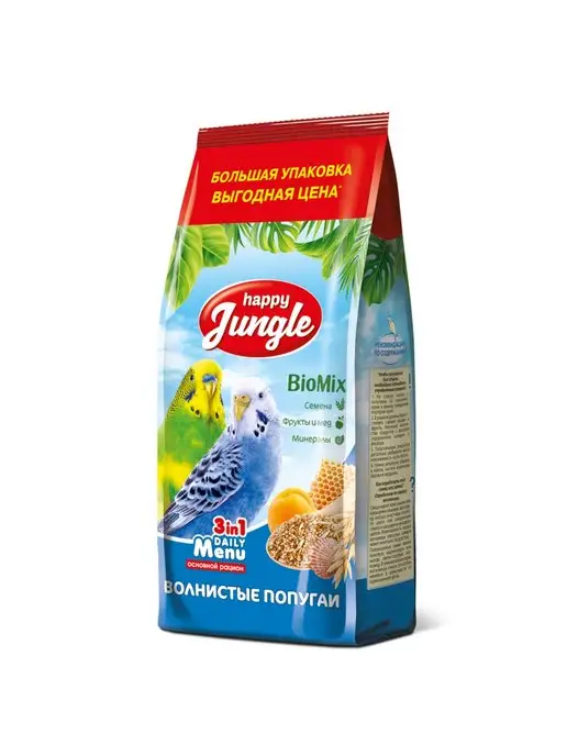 Сухой корм HAPPY JUNGLE Волнистых Попугаев для собак, 0,9 кг, фото 2