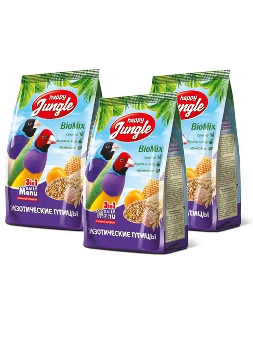 Сухой корм HAPPY JUNGLE Экзотических Птиц для собак, 0,5 кг