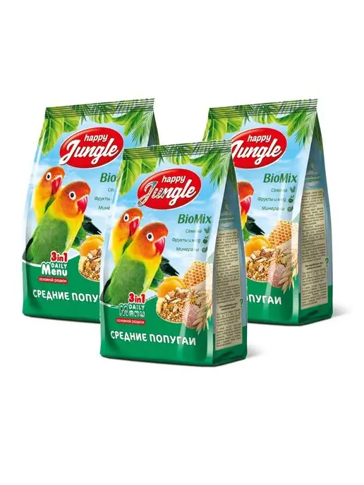 Сухой корм HAPPY JUNGLE Попугаев Штуки для собак, средние, 0,5 кг