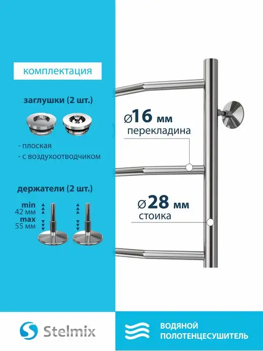 СТЕЛМИКС Полотенцесушитель водяной боковое подключение 400х600, 400x600, фото 2