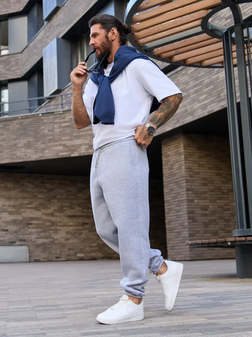 BYS BASIC Штаны свободные спортивные утепленные, серый, фото 18