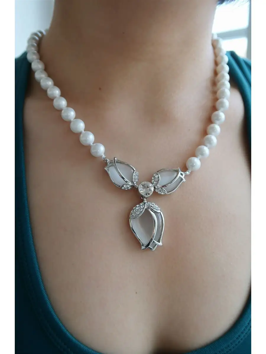 JHWZAIY Ожерелье из белых бусин, бижутерия для женщин Ожерелья из прядей, Акриловое