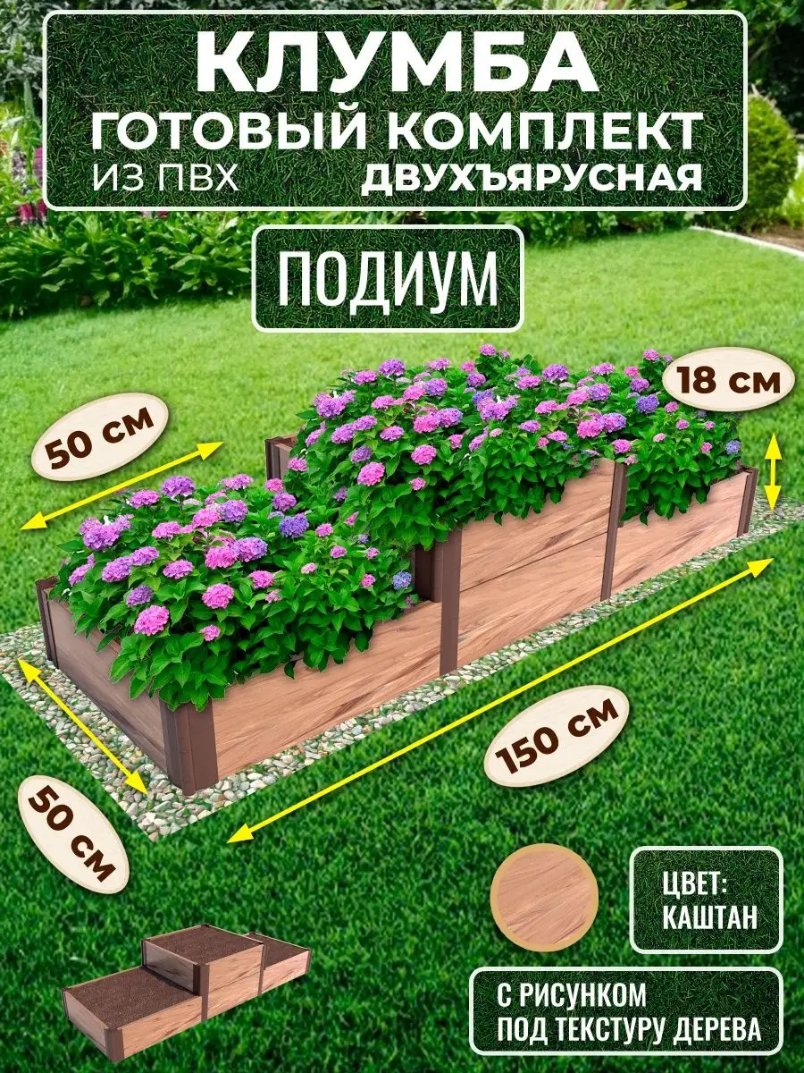 Доска ПВХ для клумб и грядок 0,22м*0,5м Серая