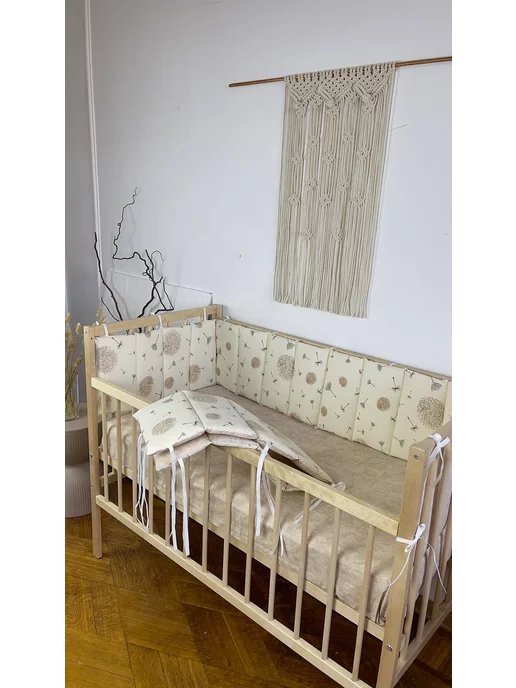 Сонный зайка Комплект бортиков в кроватку для новорожденных, бежевый, фото 2