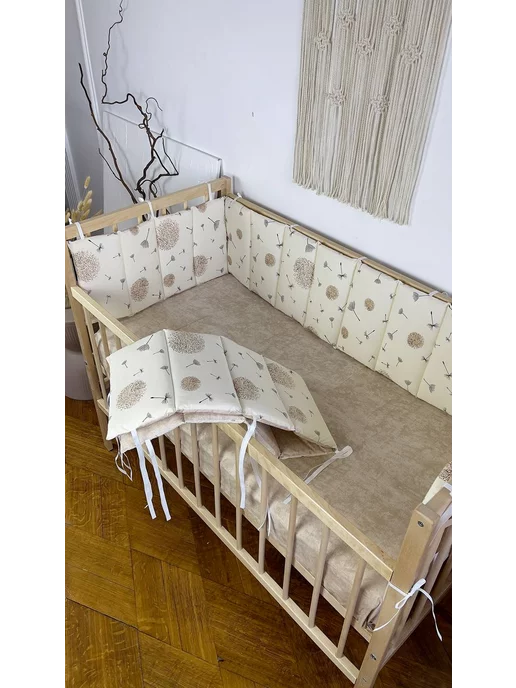 Сонный зайка Комплект бортиков в кроватку для новорожденных, бежевый, фото 3